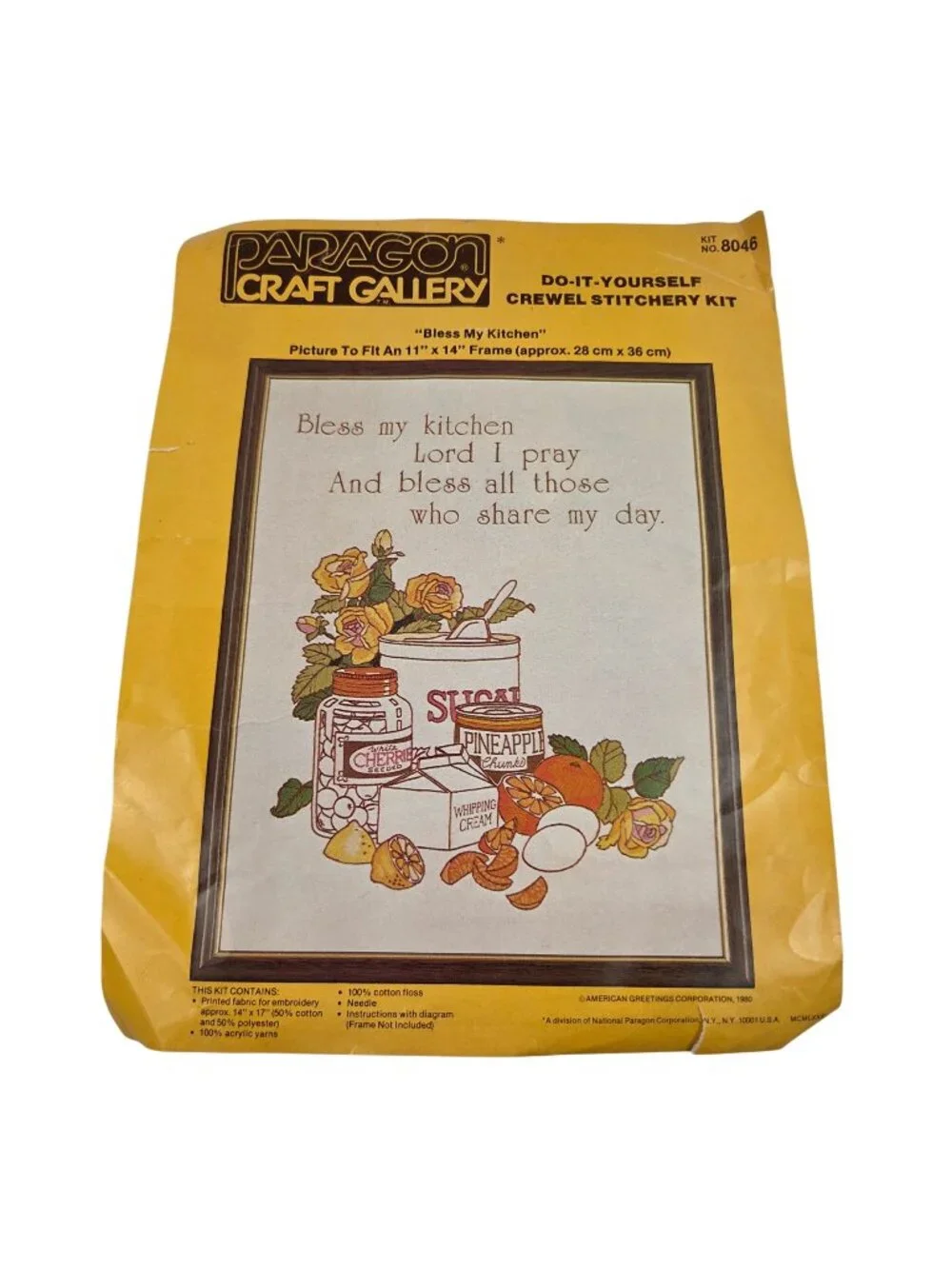 Paragon Craft Gallery DIY Crewel Stitchery Kit Bless My Kitchen 8048 USA 1980